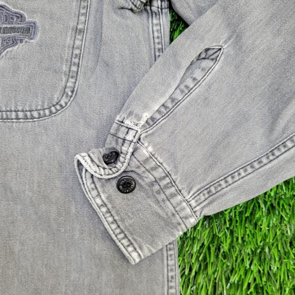 Harley-Davidson Denim Button Shirt Womens Medium 20x26 Gray - Picture 11 of 16